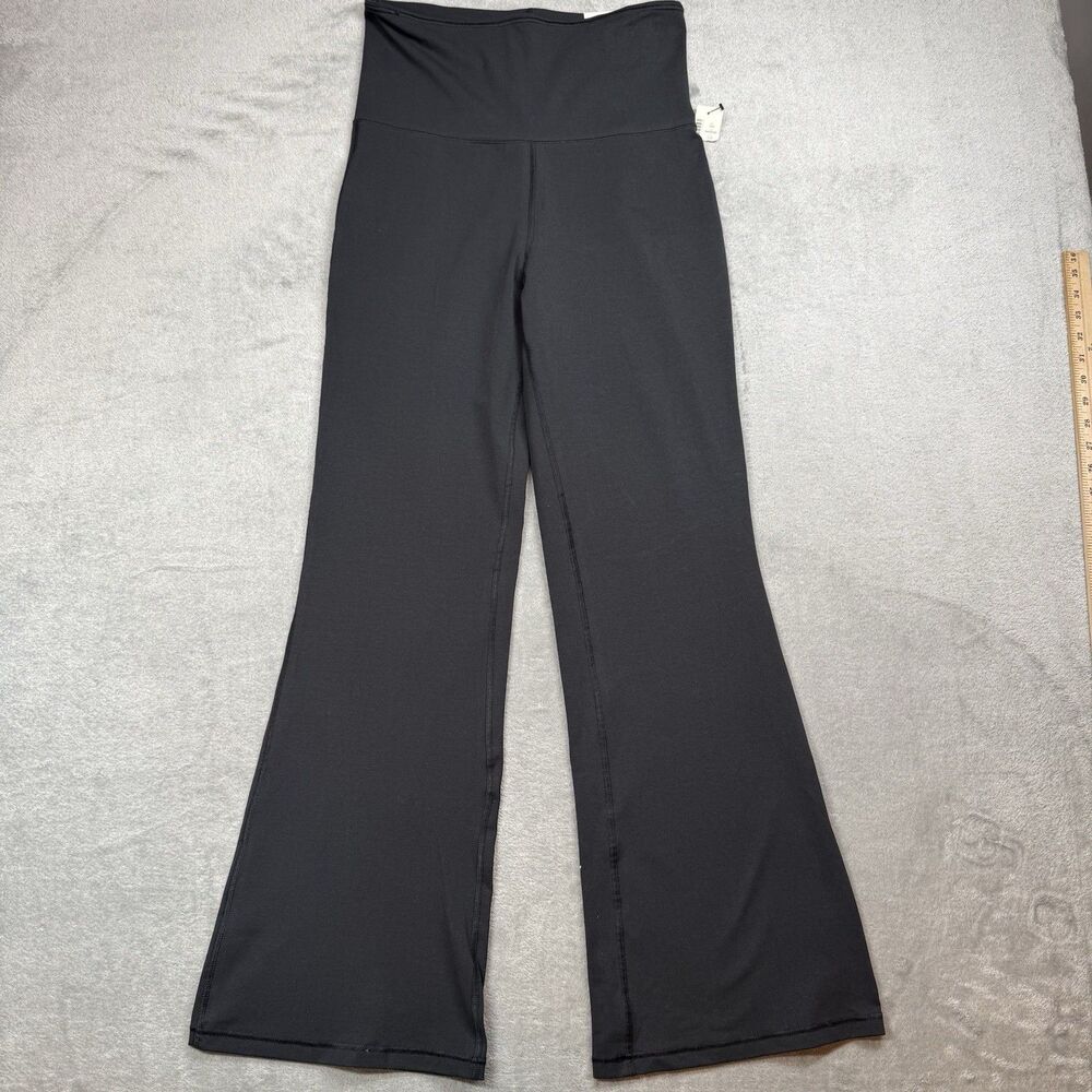 Aeropostale Aero Foldover Flare Leggings Women L Black Solid Stretch Adjustable